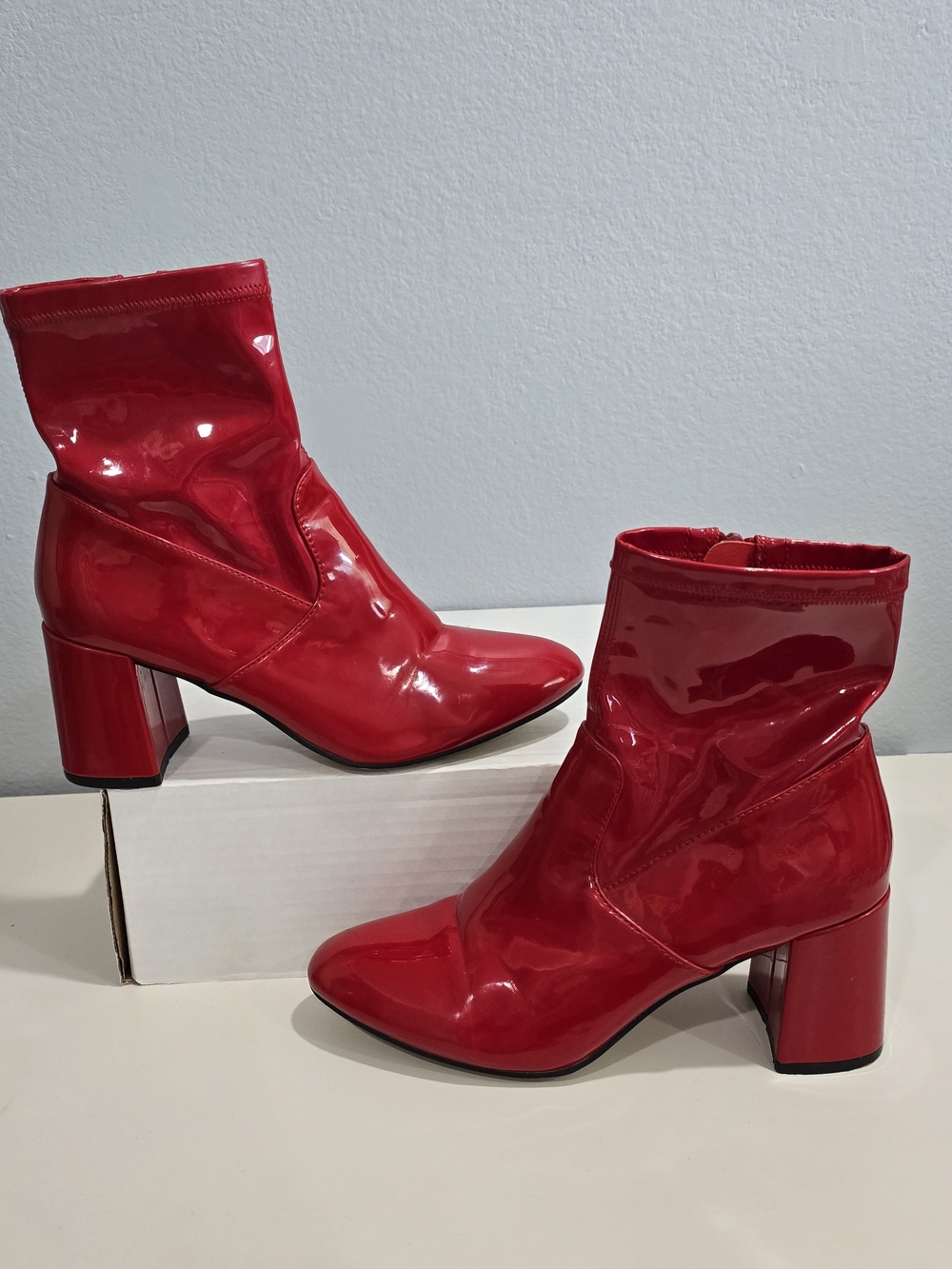 Steve Madden Red Patent Block-Heel Ankle Boots